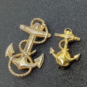 * vintage set of 2 military Navy anchor pins 1 sterling, 1 gold filled